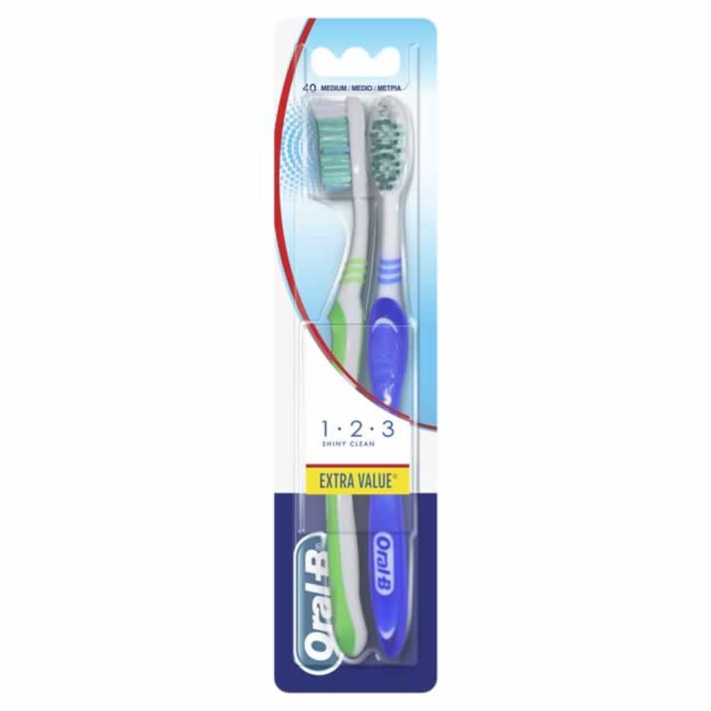 oral b shiny clean toothbrush medium 2 units