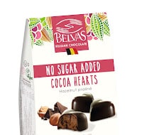 no added sugar dark chocolate praline hearts in sachet box