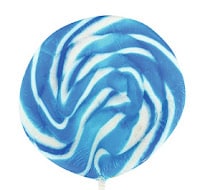 blueberry flavoured blue and white swirl lollipops in display
