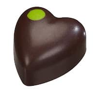 pear heart dark chocolate with a pear filling and green dot décor 12.7g