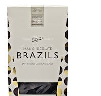 brazil nuts coated in dark chocolate in carton