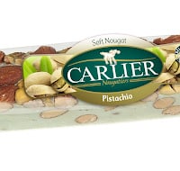 soft almond and pistachio nougat bar in display box